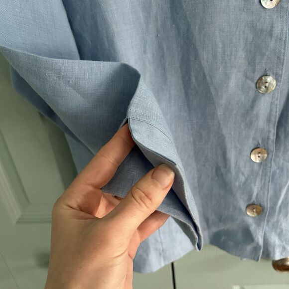 Toofan Womens Linen Light Blue Button Up Blouse Medium Relaxed Lagenlook - Picture 9 of 13